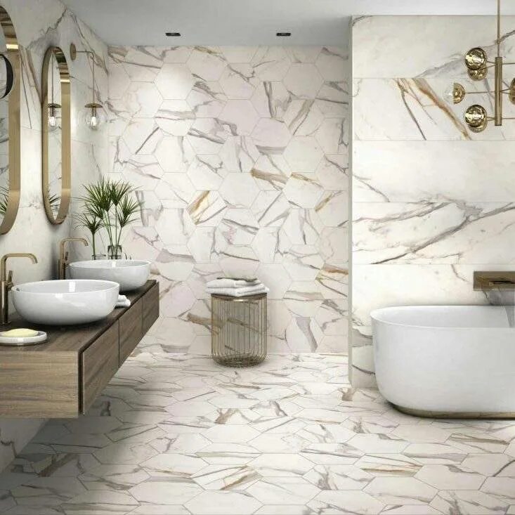 Плитка церсанит калакатта в интерьере ванной Коллекция Realonda Ceramica Calacata Gold - интернет-магазин Отделкино City
