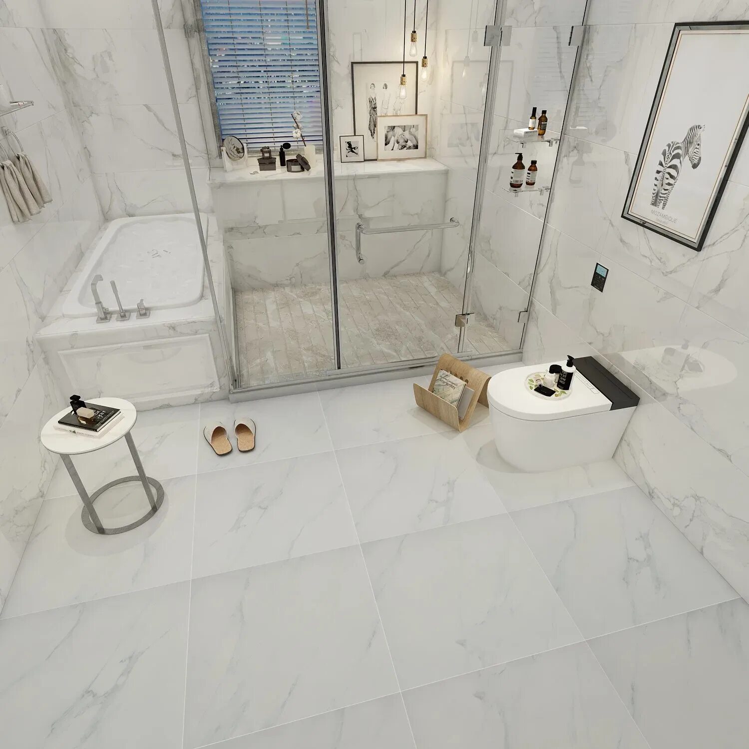 Плитка церсанит калакатта в интерьере ванной Carrara piso em cerâmica branca mosaicos de mármore piso de Banho - China Quadro
