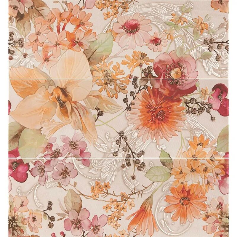 Плитка цветок фото Плитка Estima Felicita Decor Flowers керамическая, глянцевая, 706х10х253 мм, 3 ш