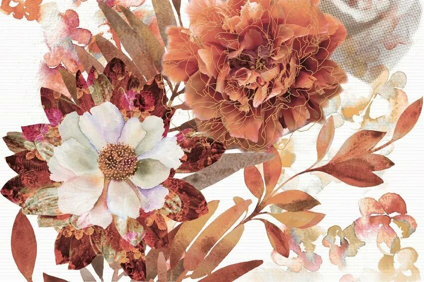 Плитка цветок фото Плитка Absolut Keramika - Aure Composicion Savage Flowers Marron 02 30x45