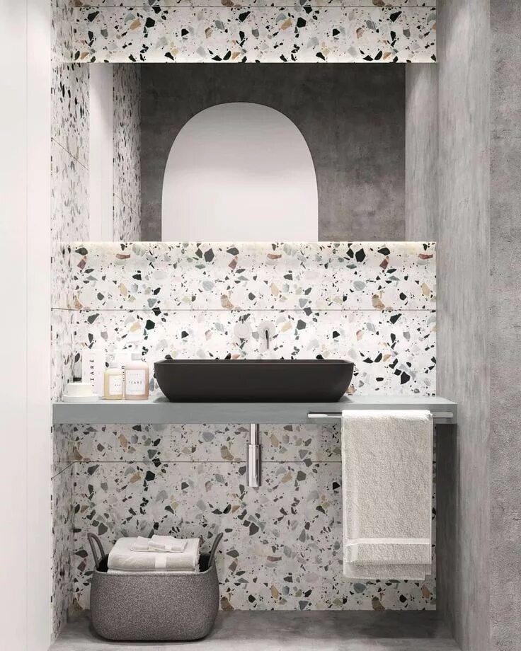 Плитка терраццо в интерьере ванной Terrazzo marble ✨ #interiordesign #designer #interior #terrazzo #elegance #wood 