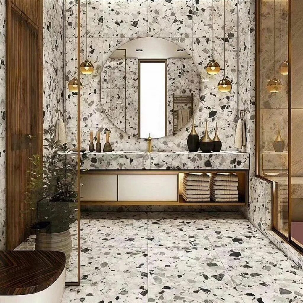 Плитка терраццо в интерьере ванны Terrazzo: conheça esta tendência de arquitetura de interiores Granilite, Interio