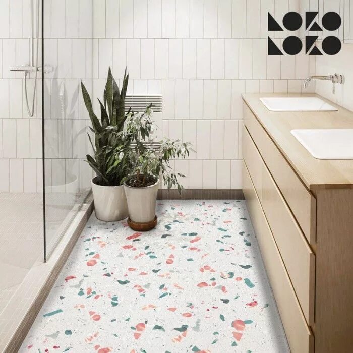 Плитка терраццо в интерьере ванны Mediterranean terrazzo - Selfadhesive vinyl to decorate floors Sol vinyle salle 