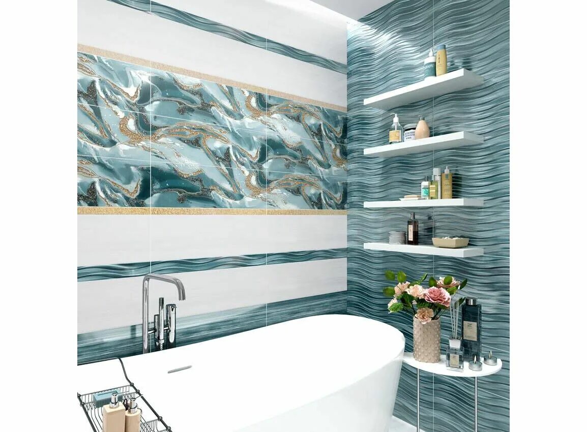 Плитка тори в интерьере маленькой ванной Декор д DWU11TOR616 TORI панно2 200*600*9