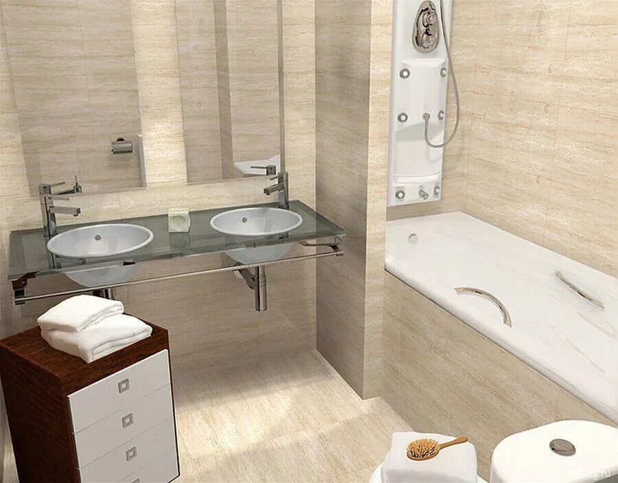 Плитка травертин в интерьере ванной PORCELANOSA TRAVERTINO - купить плитку на официальном сайте Санберг