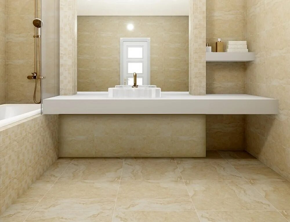 Плитка травертин в интерьере ванной Плитка Belle Travertino (Keraben), купить коллекцию Belle Travertino в Москве
