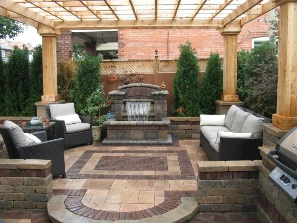 Плитка в беседке фото SAVEMOD best patio pergola for backyard with waterfall designs Small backyard pa