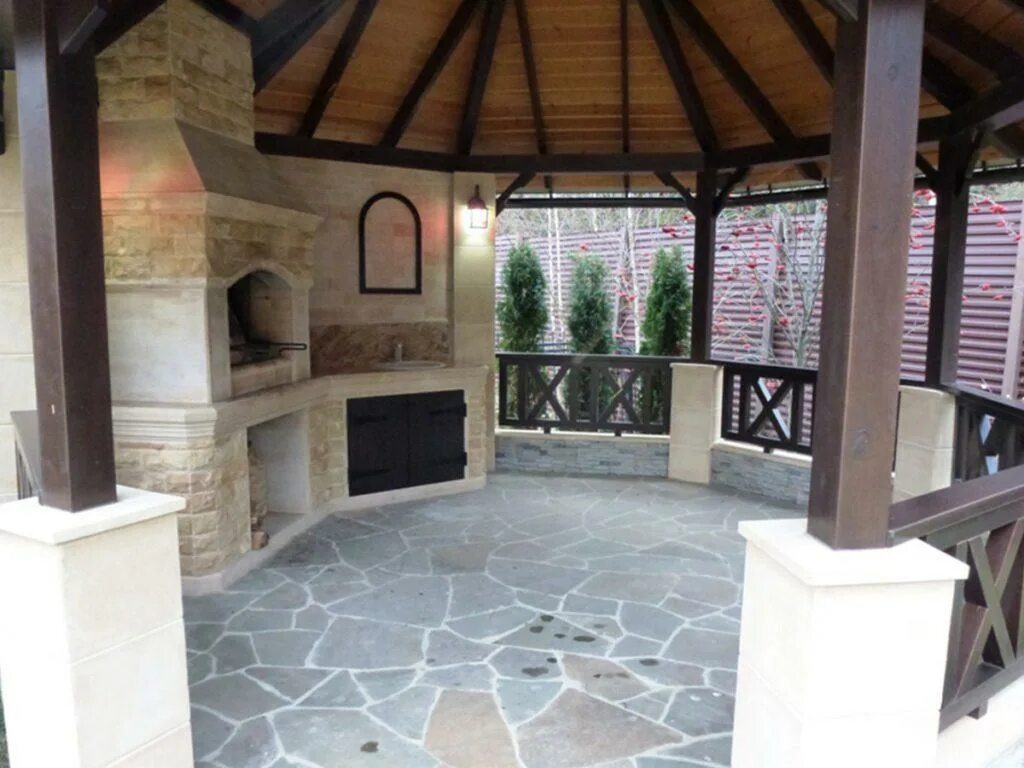 Плитка в беседке фото Отделка беседки внутри и снаружи: своими руками, 30 фото