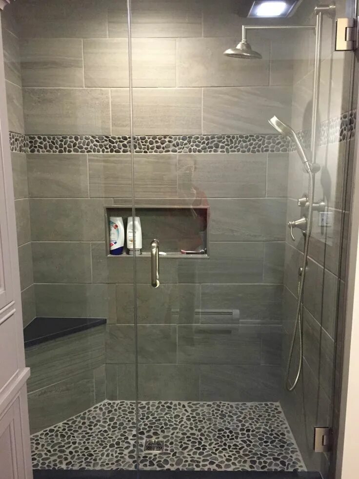 Плитка в душевую комнату фото Charcoal Black Pebble Tile Border - PBT207 - Pebbletileshop Small bathroom remod