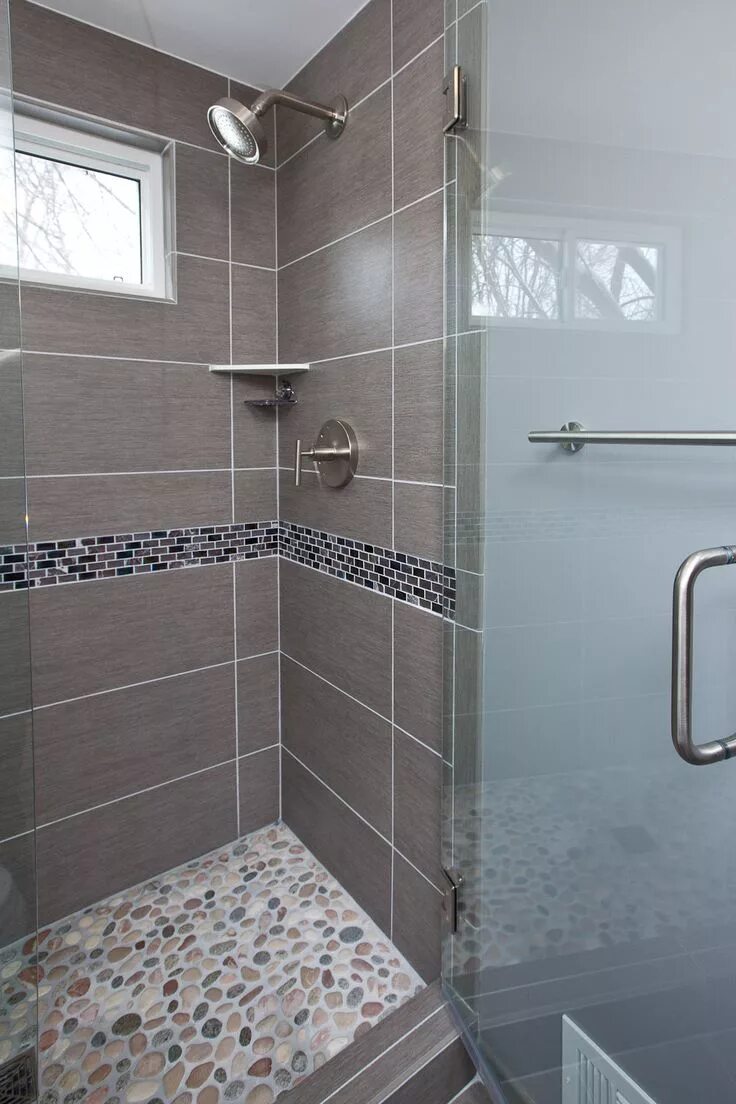 Плитка в душевую комнату фото 2x4 white subway tile bath with glass mosaic - Google Search Bathroom shower til