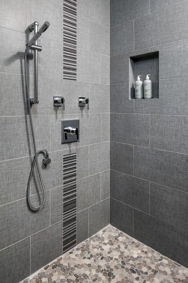 Плитка в душевую комнату фото Modern Shower in Cool Gray Tones Modern shower, Modern bathroom design, Bathroom
