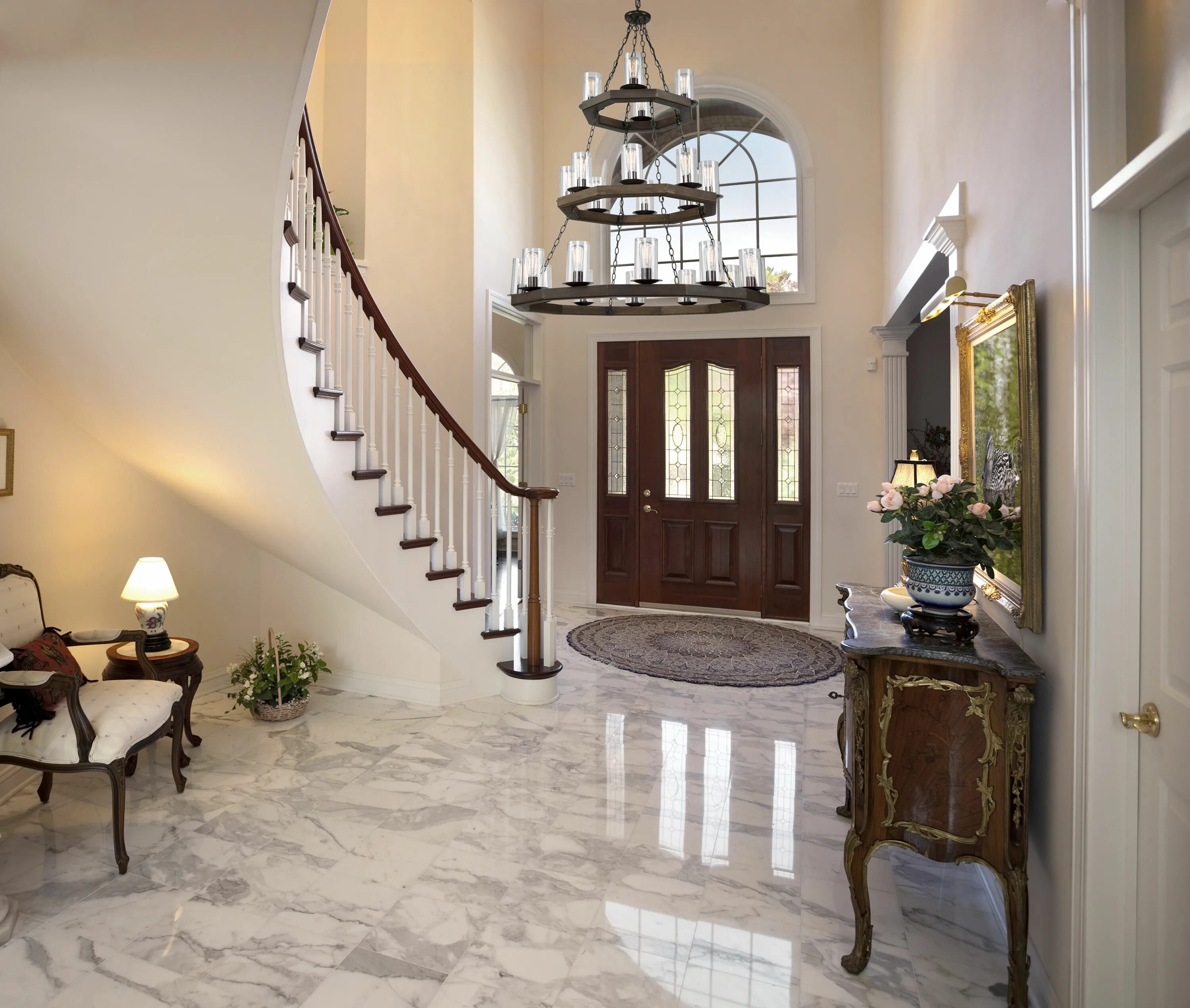 Плитка в интерьере дома Jasper Park 24 LT Chandelier in Brunito Bronze Foyer design, Foyer flooring, Foy