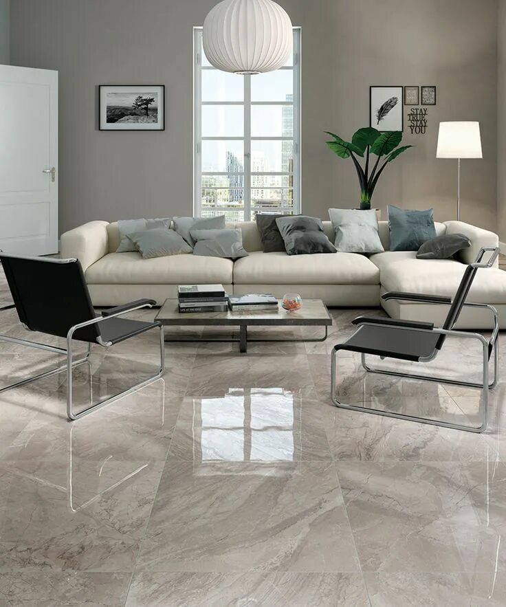 Плитка в интерьере гостиной на полу Marble Effect Porcelain Tile - 1 * choice from € 12.5 / sqm! - Fifth road - F...