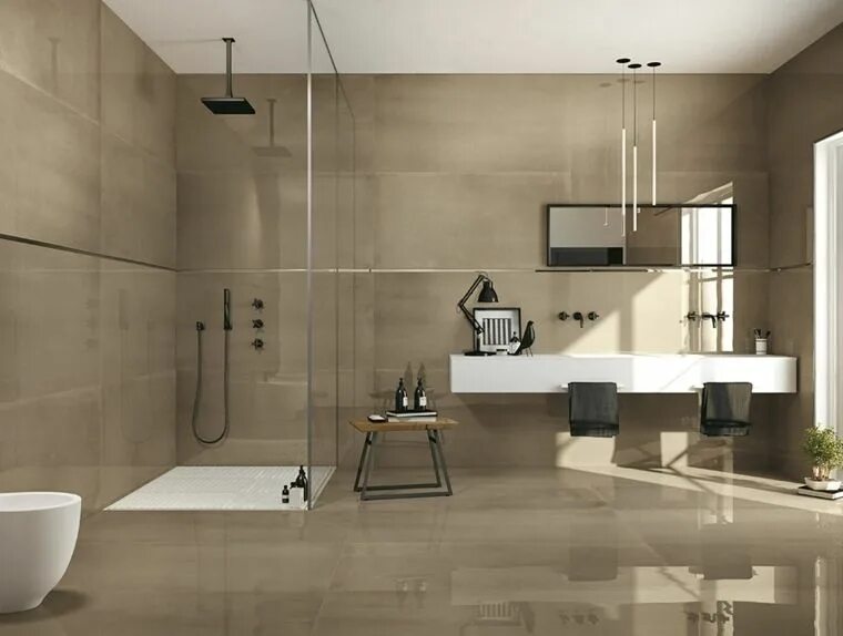 Плитка в интерьере комнаты idée carrelage salle de bain intérieur gris cabine de douche italienne miroir lu