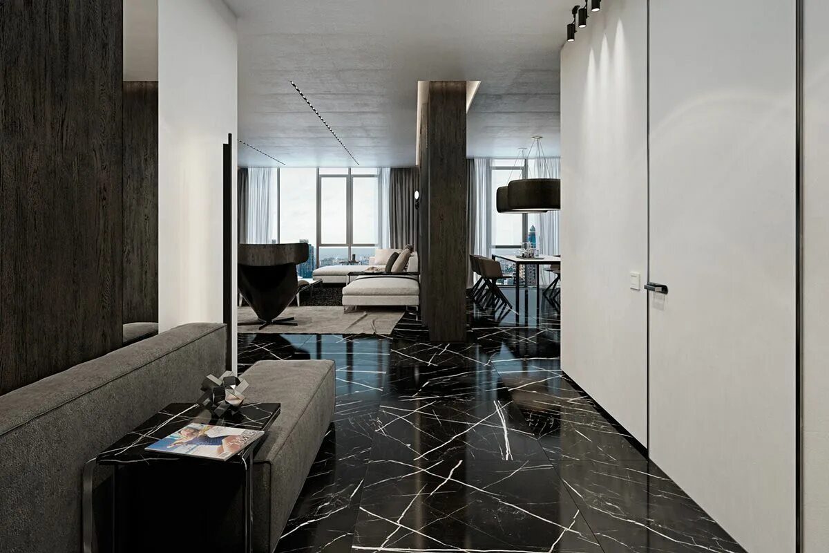 Плитка в интерьере квартиры Slate, ebony, leather - luxurious materials like these are the backbone of a sop