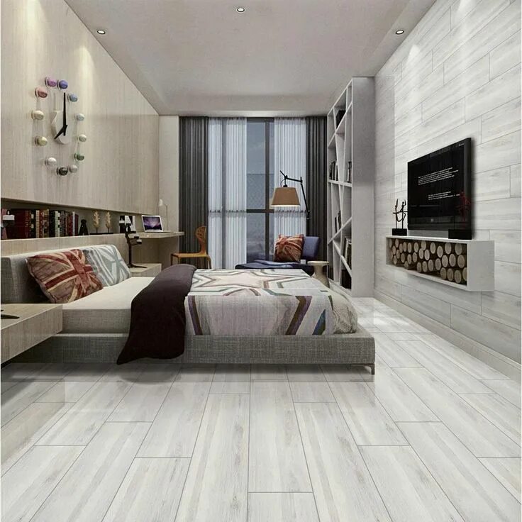 Плитка в интерьере спальни Hadley Gray Polished Wood Plank Ceramic Tile Bedroom floor tiles, Floor tile des