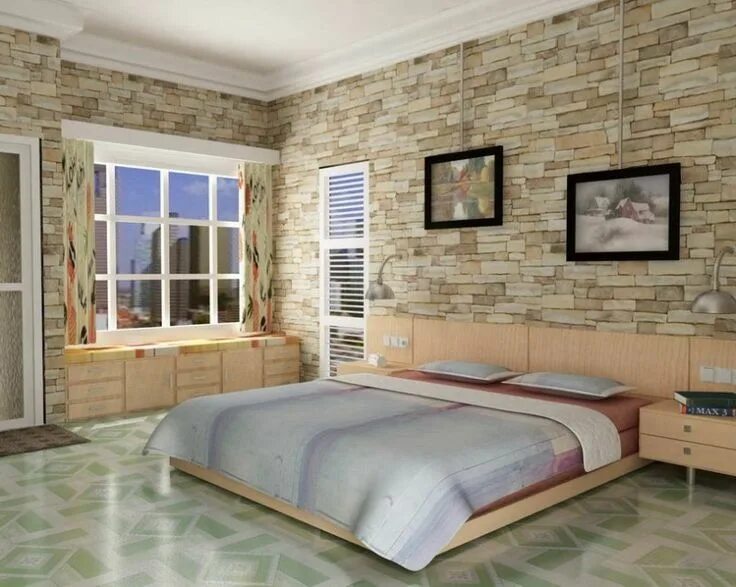 Плитка в комнате на стене фото Faux Panels - Faux Stone Sheets Kamar tidur modern, Desain interior kamar tidur,