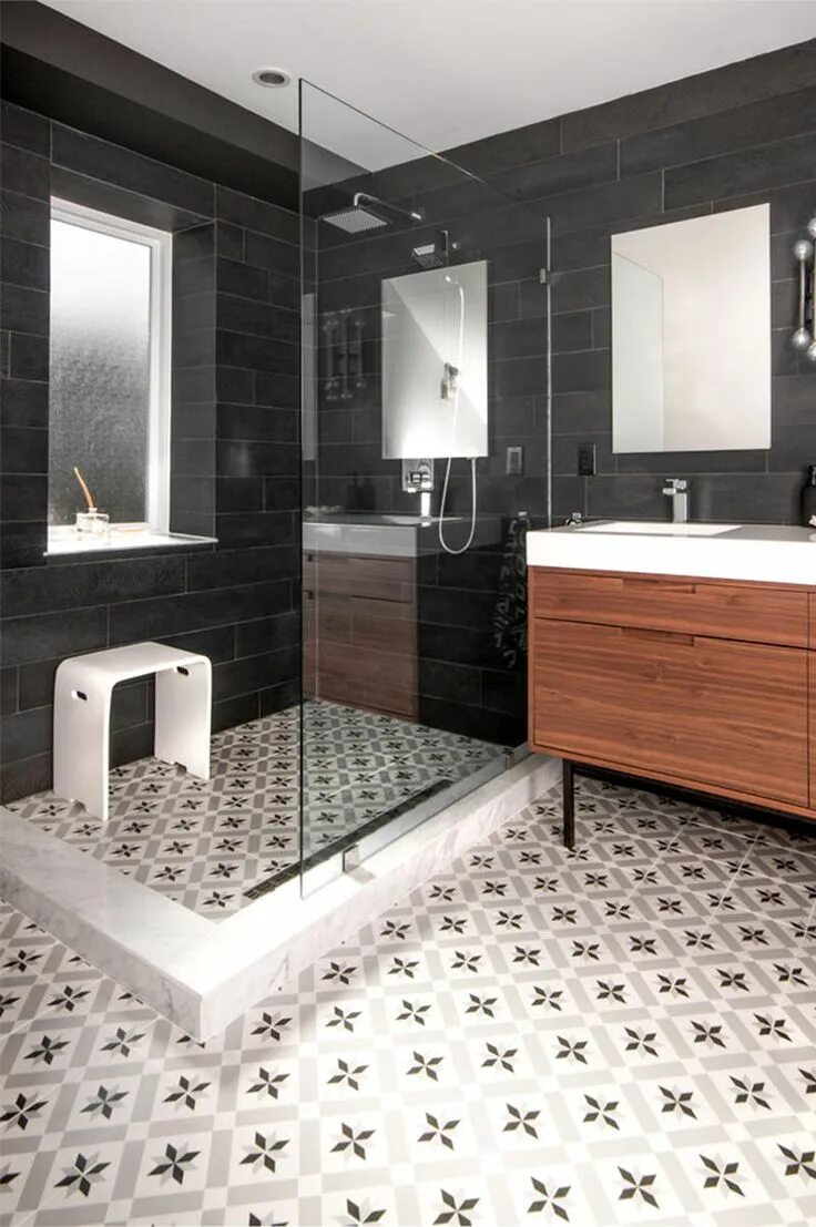 Плитка в комнату фото 15 lindos banheiros com piso estampado para você se inspirar Azulejos brancos pa