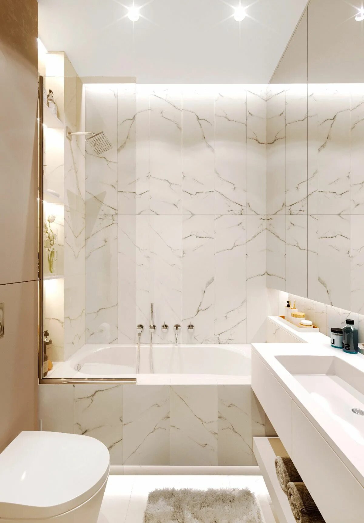 Плитка в маленькой ванне фото дизайн First Class Family Home With Blue, Pink And Gold Decor Modern bathroom design, B