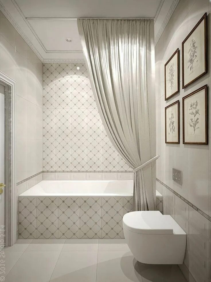 Плитка в маленькую ванную комнату фото ❤ Shower curtain styling Small bathroom makeover, Bathrooms remodel, Bathroom in