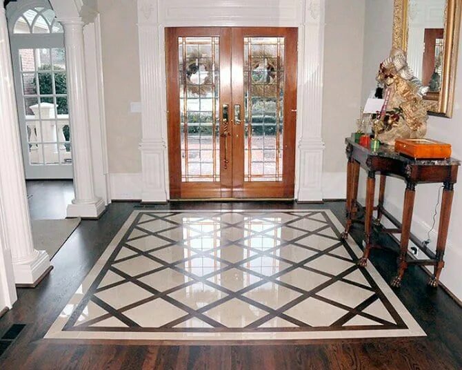 Плитка в прихожую на пол дизайн современный ceramic tile and hardwood floor in home entryway Desenho do piso, Foyer design, 