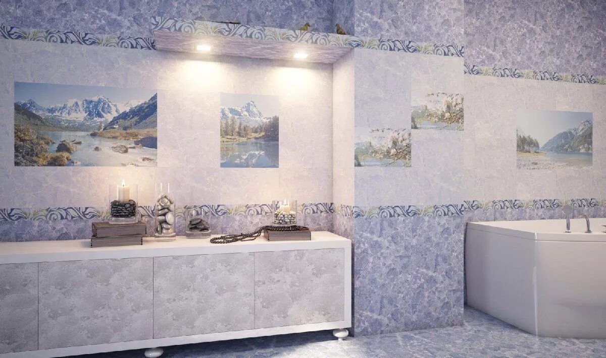 Плитка в ростове фото Грация Керамика Давос блю 1 50x80 - Панно Gracia Ceramica Davos голубой купить в