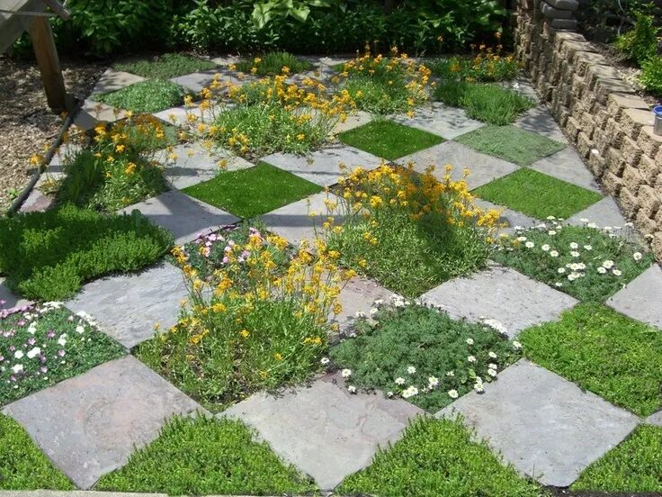 Плитка в саду фото checkerboard (image) Grass pattern, Paver patterns, Garden design