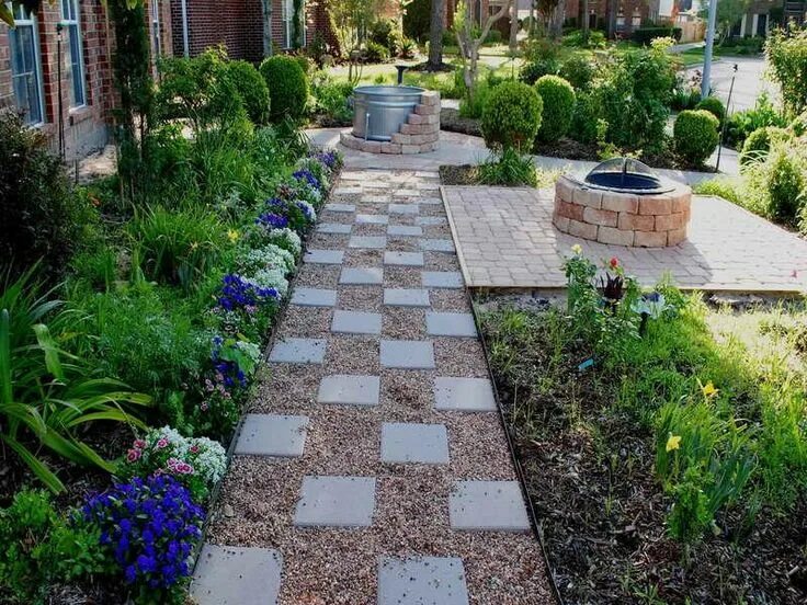 Плитка в саду фото DIY landscaping ideas Paisajismo patio trasero, Patio de grava, Jardín con piedr