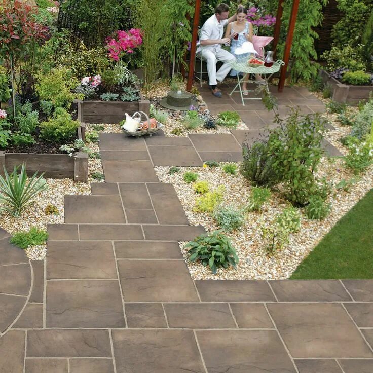 Плитка в саду фото Heritage Riven Garden Paving - Weathered Yorkstone Garden Garden paving, Large b