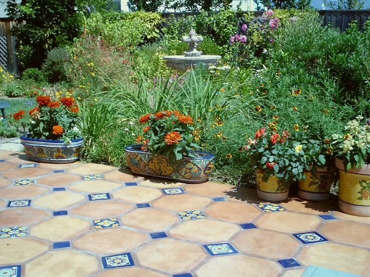 Плитка в саду фото Talavera Tile Inserts Patio flooring, Patio tiles, Diy patio decor