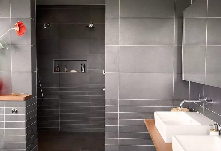 Плитка в ванной фото работ tile layout Bathroom design small modern, Modern bathroom tile, Grey bathroom ti