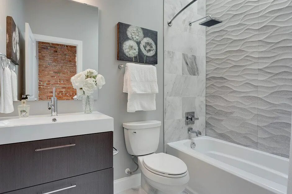 Плитка в ванну на стену фото Mirasel Grey Rustic A 30x90 Sina Tile - Плитка Сина Тайл 2972 Мирасел Грей Русти