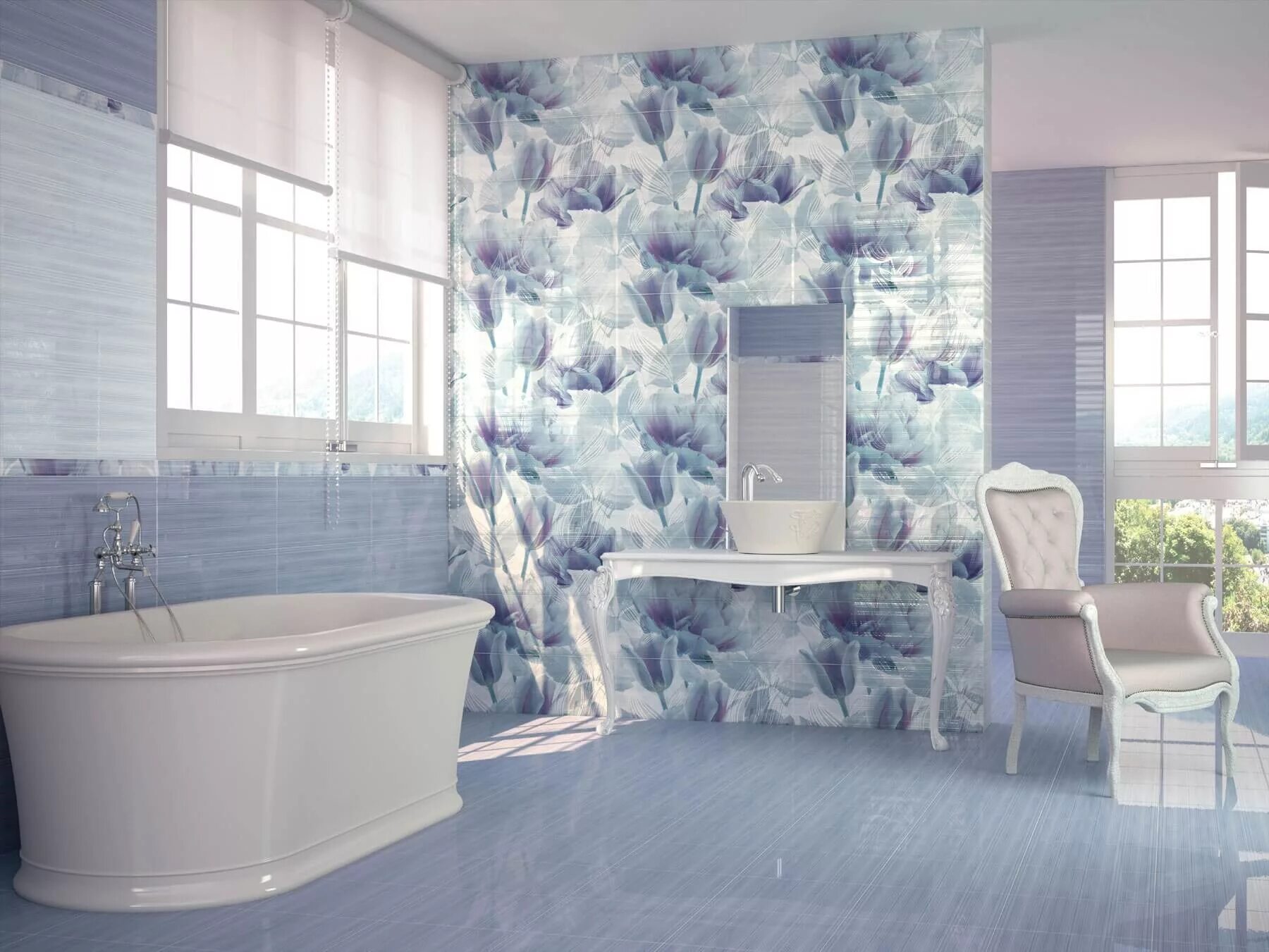 Плитка в ванну с цветами фото Berna (Azulejos Alcor)