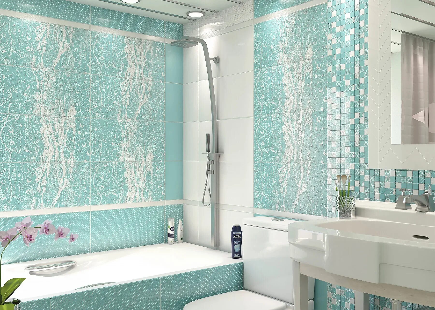 Плитка в ванную комнату фото Мозаика AltaCera Rainfall Mosaic Aquamarine 30.5x30.5 Sugar-эффект DW7MSC16 Кера