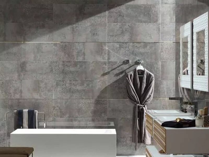 Плитка в ванную комнату под бетон фото Silverblue Slate 59.5x59.5 Paradyz - Керамогранит Парадиз Сильверблю Слэйт темно