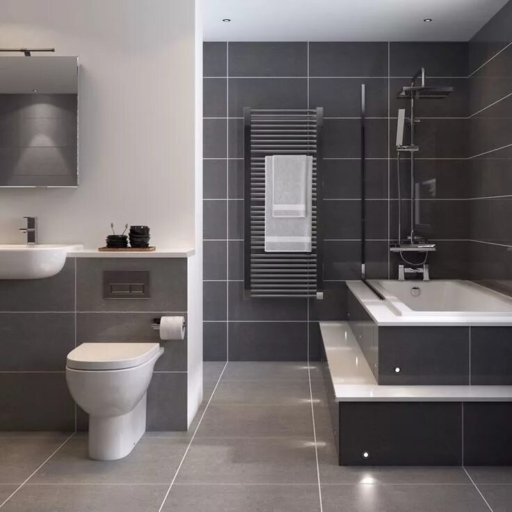 Плитка в ванную комнату серая дизайн фото Bathroom Tile Idea - Use Large Tiles On The Floor And Walls (18 Pictures) Large 