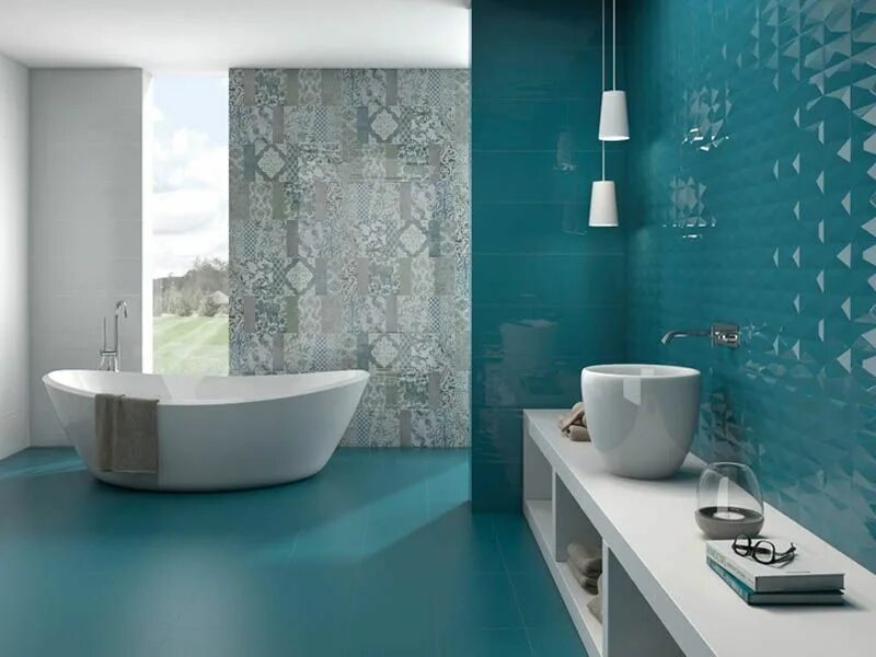 Плитка ванной керамика фото Керамическая плитка Ibero Ceramicas PERLAGE Claire Turquoise 25x75 рельефный Кер