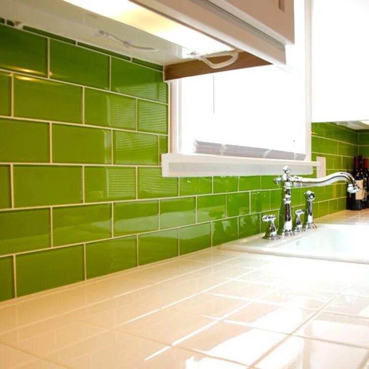 Плитка зеленого цвета фото Usa Stylish 3x6 Glossy Beveled Green Subway Tile Ceramic For Kitchen Backsplash,