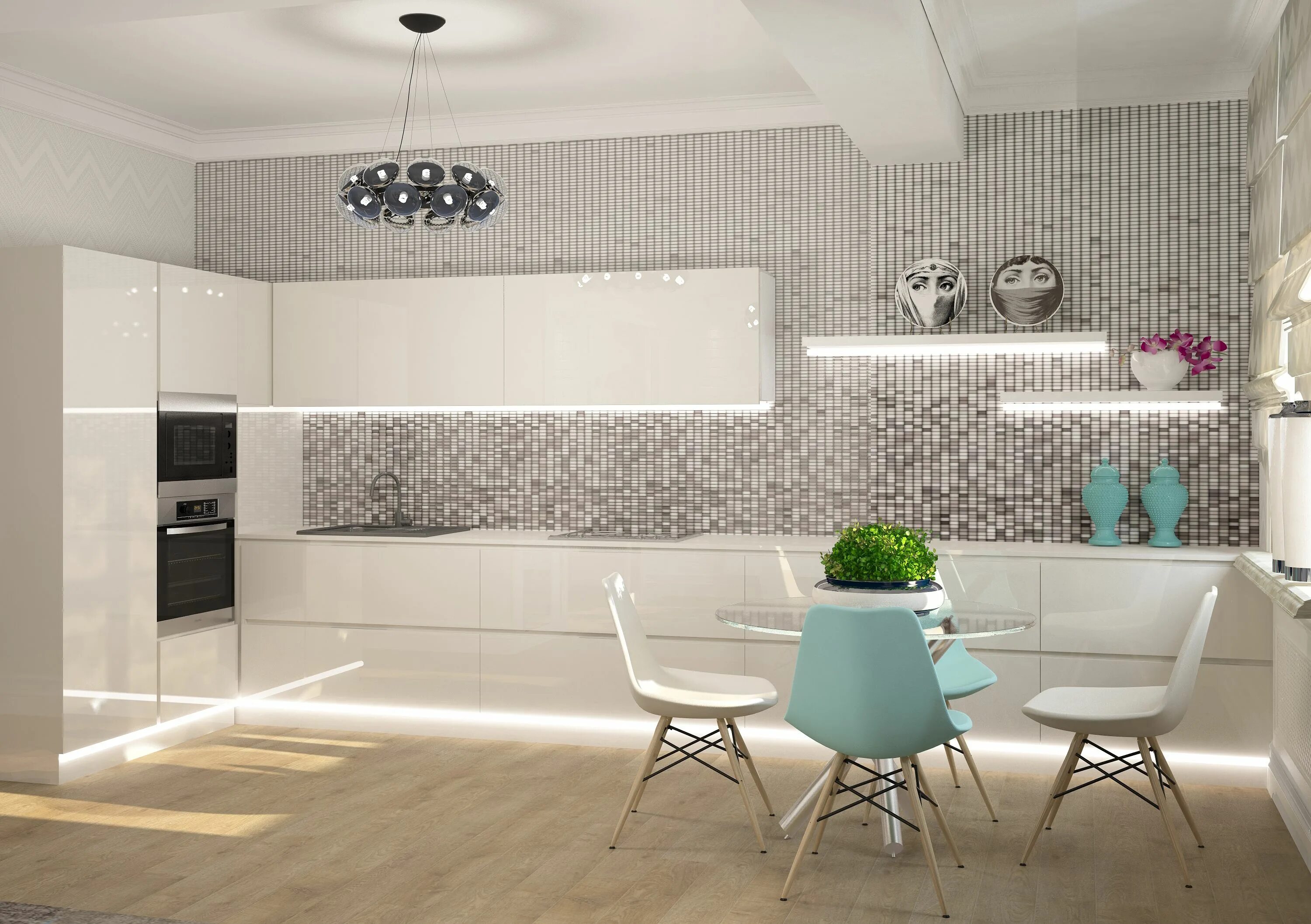 Плитки на кухню фото современная кухня Mirror mosaic always looks very impressive and attracts attention, it creates a 