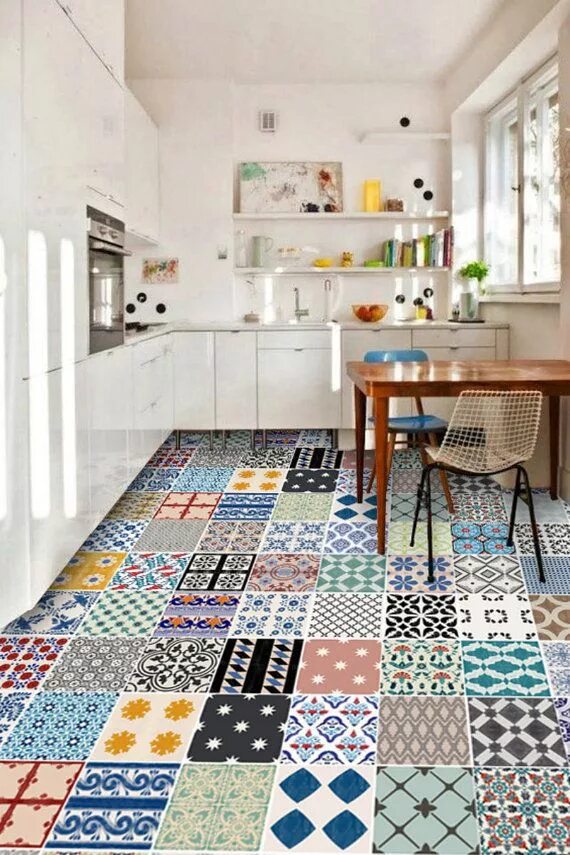 Плитки пэчворк фото LONGKING Teal 20-Sheet Peel and Stick Backsplash Tile Sticker, 12x12 (Thicker De
