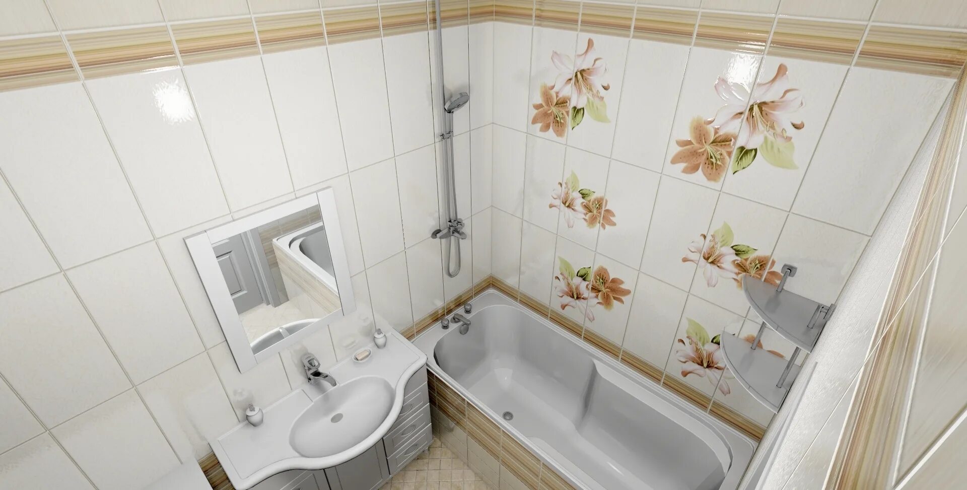 Плитки в ванную готовое фото Стеновые 3D панели ПВХ Novita Катарина добор