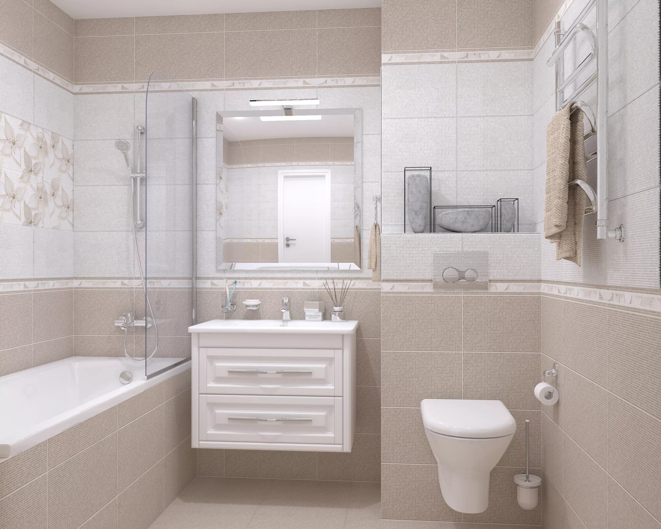 Плитки в ванную комнату фото леруа Дизайн-проект из плитки и керамогранита Alma Ceramica Nicole бежевый 1 - интерне