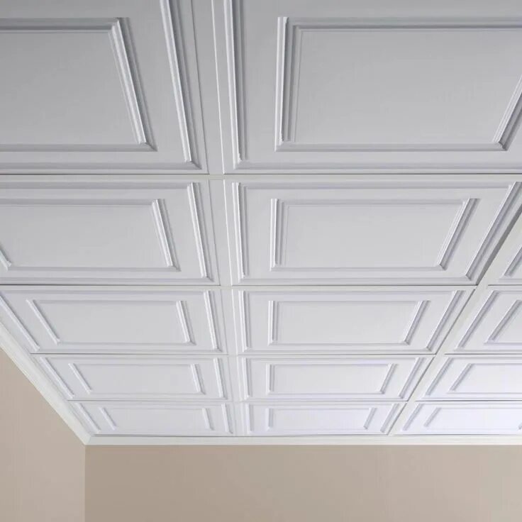 Плиты на потолок фото Ceilume Stratford Feather-Light White 2 ft. x 4 ft. Lay-in Ceiling Panel (Case o