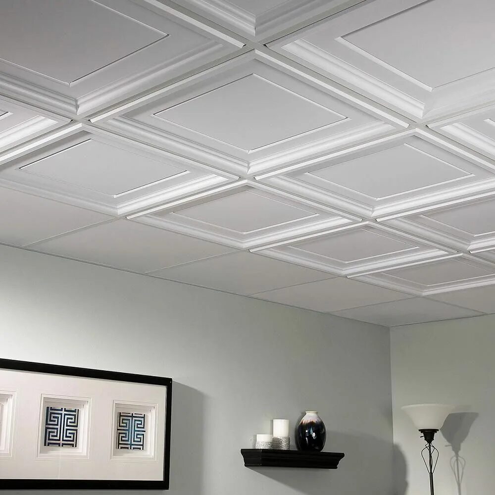 Плиты на потолок фото Genesis Icon Coffer 2 ft. x 2 ft. Lay-in Ceiling Panel-753-00 - The Home Depot C