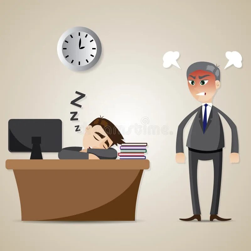 Плохой работник картинка Businessman Sleeping at Workplace and Robot Humanoid Working in Office Stock Vec