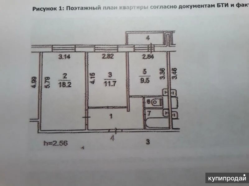 Площадь квартиры улучшенной планировки 2-к квартира, 54 м2, 1/5 эт. в Москве