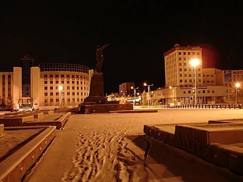 Площадь ленина якутск фото Якутск - мой город! Это тоже ночь после снегопада в апреле. Фотография из альбом