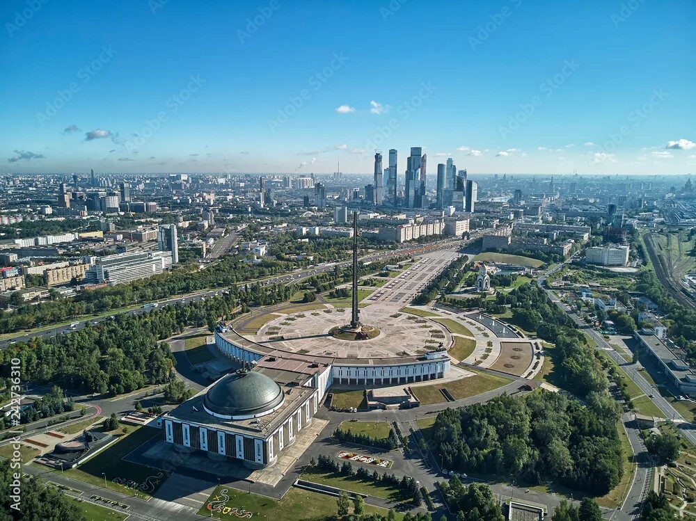 Площадь победы москва фото Poklonnaya Hill in Moscow, Russia, aerial drone view фотография Stock Adobe Stoc