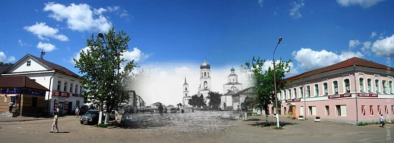 Площадь свободы валдай фото Площадь Свободы и Троицкий собор с ещё целой Введенской церковью / Валдайский фо