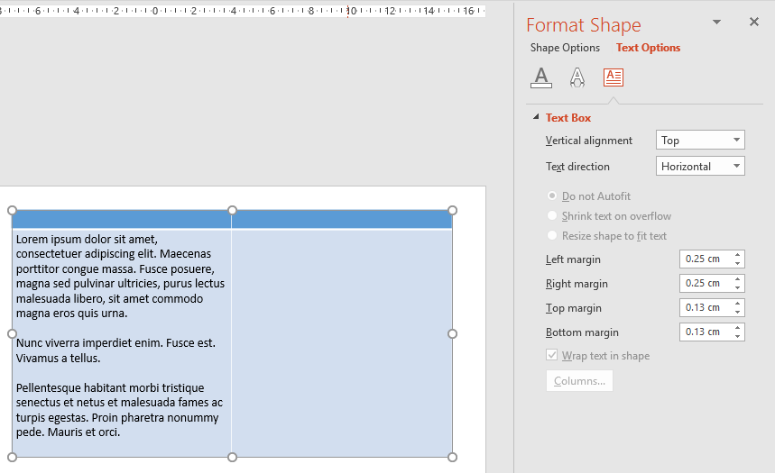 Площадь текста на фото Understanding format of tables in PowerPoint (VBA 2010) (resize text to cell) - 